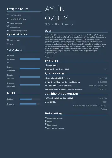 Güzellik Uzmanı Cv Örnekleri  cv indir